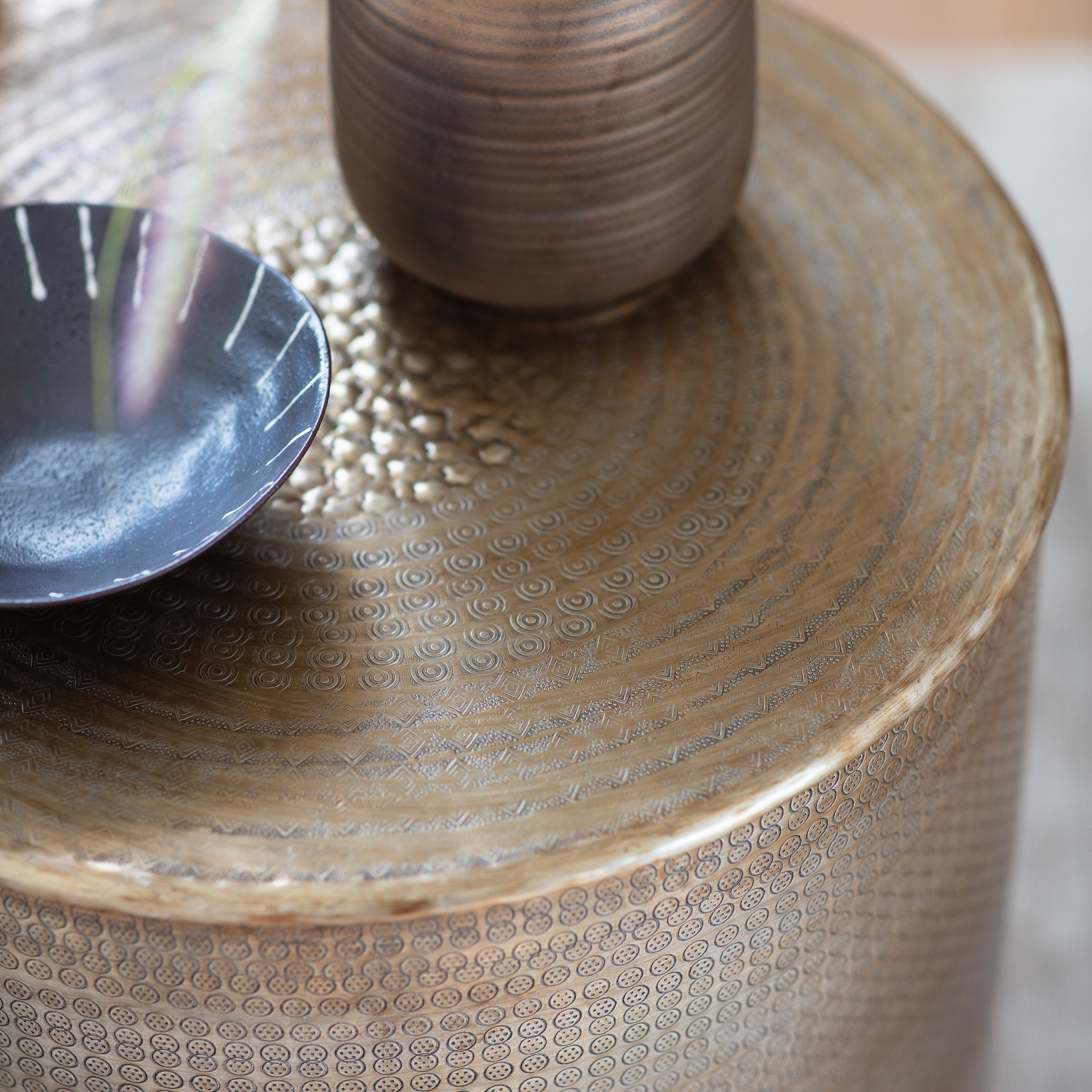 Ayesha Hammered Gold Drum Round Side Table